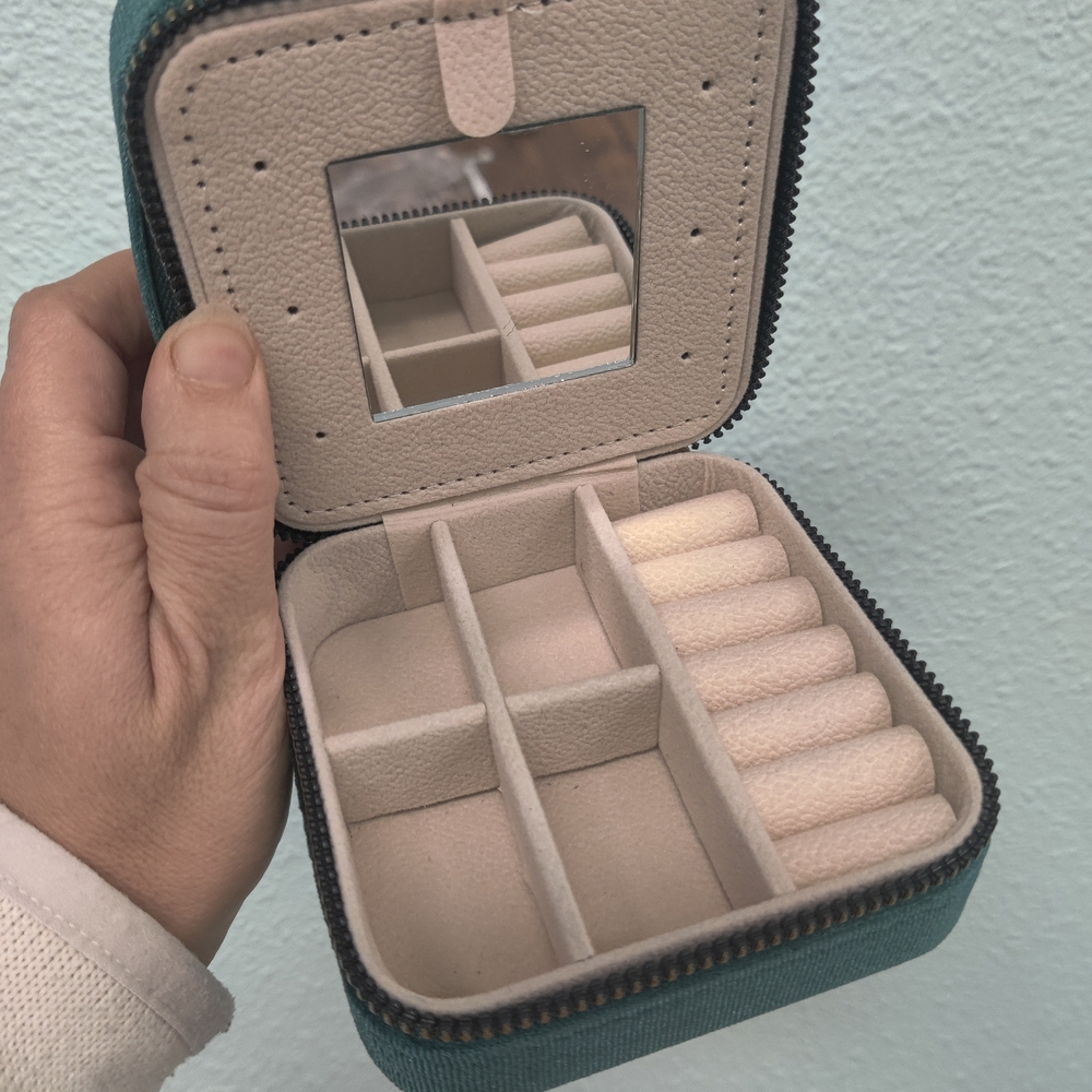 Teal Travel Jewelry Case with Mirror